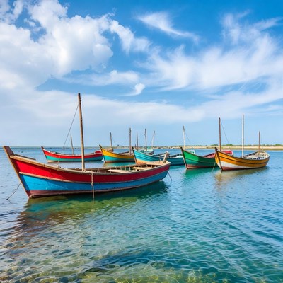 Colorful Traditional Boats on Calm Water