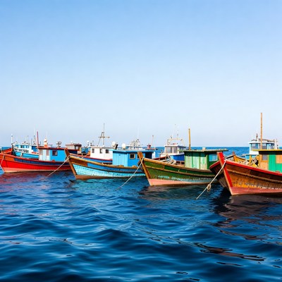 Colorful Fishing Boats on Blue Water