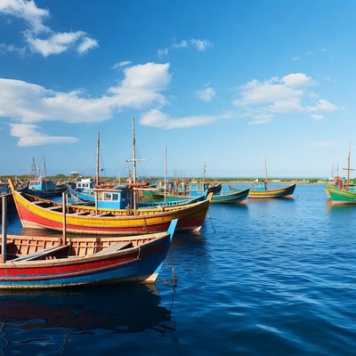 Colorful Fishing Boats in Harbor