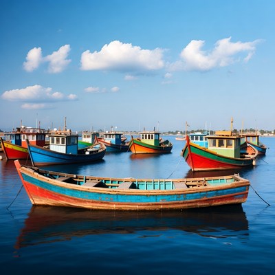 Colorful Fishing Boats on Calm Water