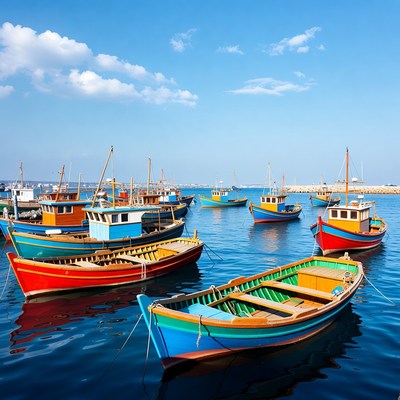 Colorful Fishing Boats in Harbor