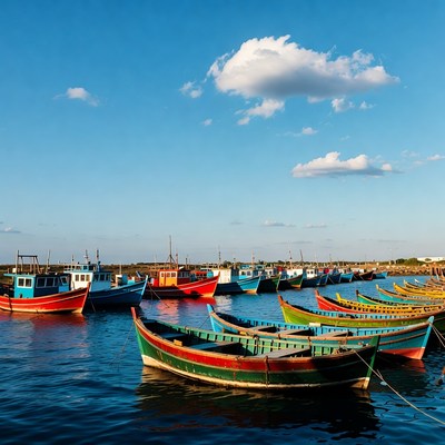 Colorful Fishing Boats in Harbor