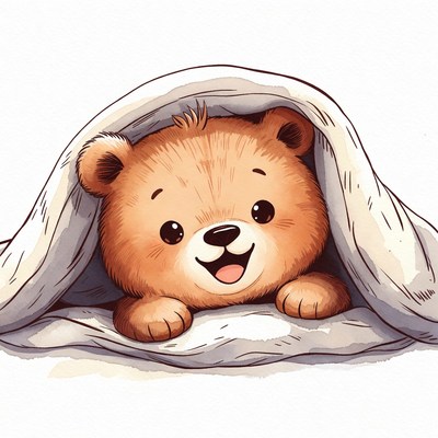 Cute baby bear peeking from blanket