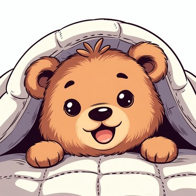 Cute bear peeking from blanket