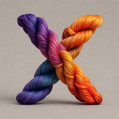 Colorful Yarn X on Gray Background