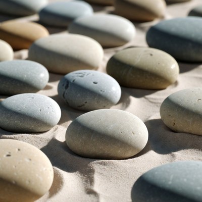 Colorful pebbles on sandy beach