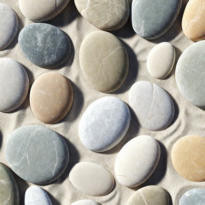 Smooth pebbles on sand