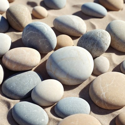Colorful pebbles on sandy beach