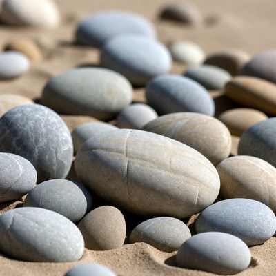 Colorful pebbles on sandy beach