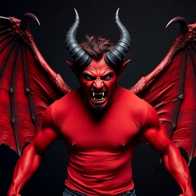 Roaring red demon with wings