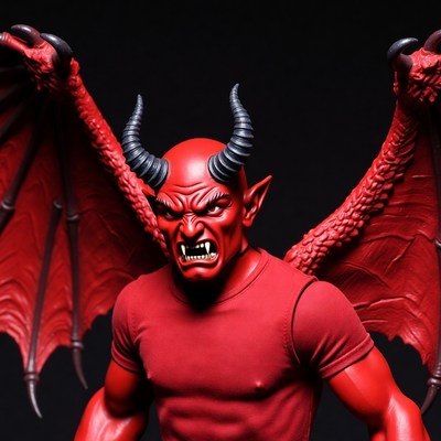 Red muscular demon with wings