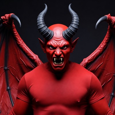 Red devil with horns and wings