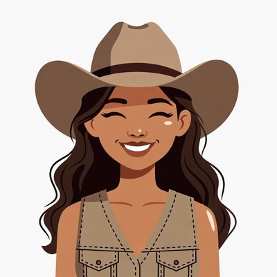 Smiling Asian woman in cowboy hat