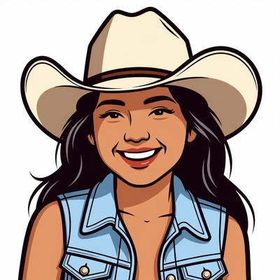 Smiling Asian woman in cowboy hat