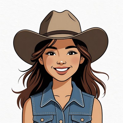 Asian woman wearing cowboy hat