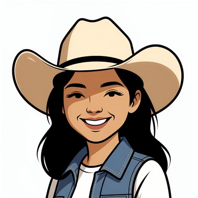 Asian woman wearing cowboy hat