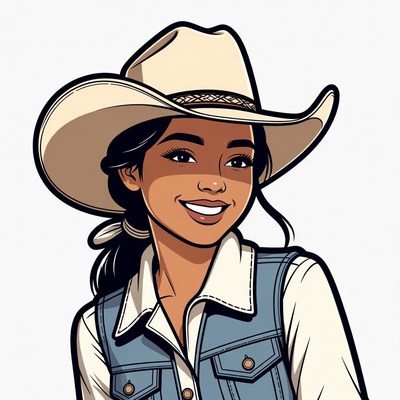 Smiling Latina Cowgirl in White Hat