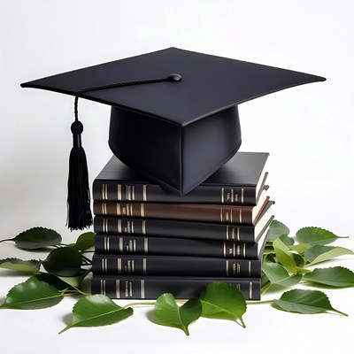 Graduation Cap on Stack of Books