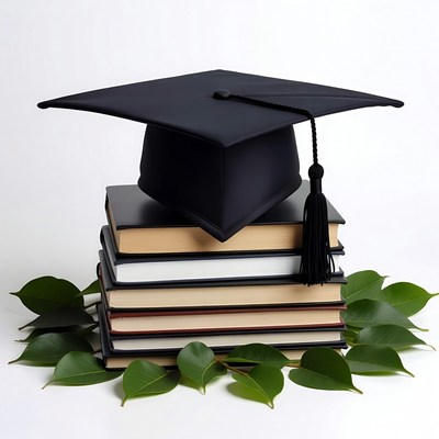Graduation Cap on Stack of Books