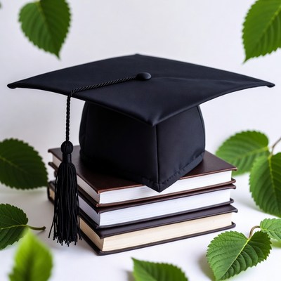Graduation Cap on Stack of Books