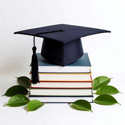 Graduation Cap on Stack of Books