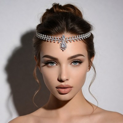 Woman wearing crystal leaf headband