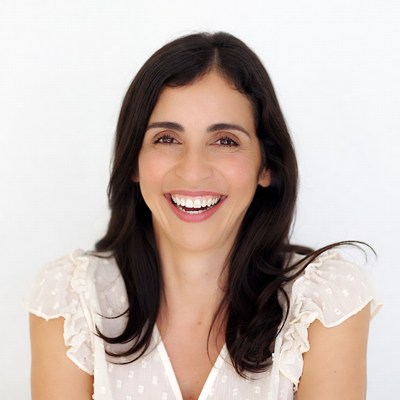 Smiling woman with dark hair