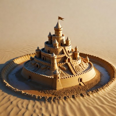 Elaborate Sandcastle on Beach