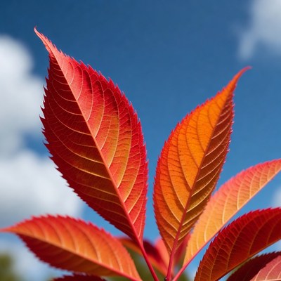 Red Autumn Leaves Against Blue Sky