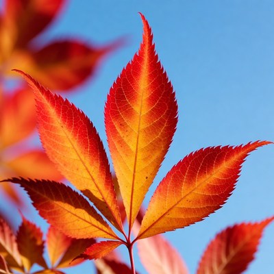 Red Sumac Leaves Against Blue Sky