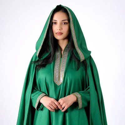 Woman in green hooded robe