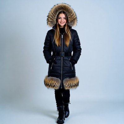 Girl in black fur hood parka