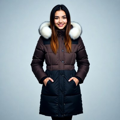 Asian woman in fur hood jacket