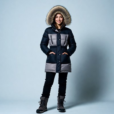 Girl in fur hood winter jacket