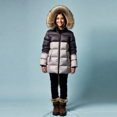 Girl in fur hooded parka jacket