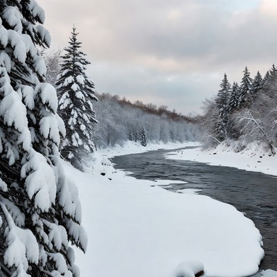 Snowy River in Winter Forest