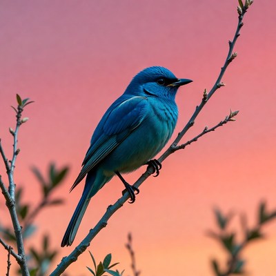 Blue bird perched on branch