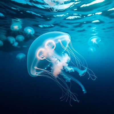 Glowing Jellyfish Underwater
