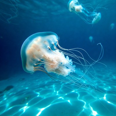 Jellyfish floating in blue ocean water