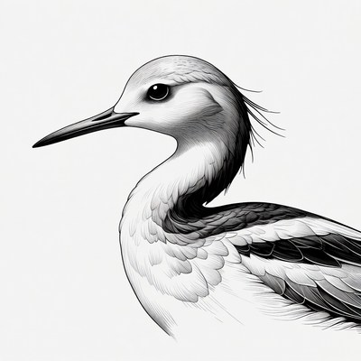 Black and White Avocet Bird Illustration