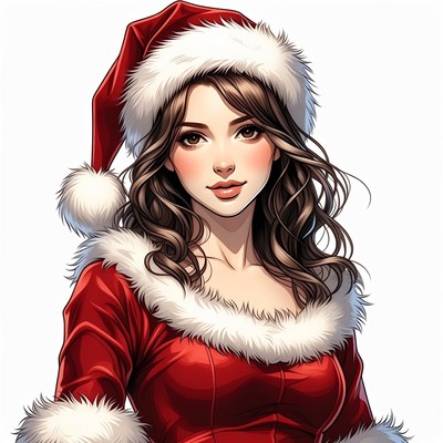 Beautiful woman in Santa hat and dress