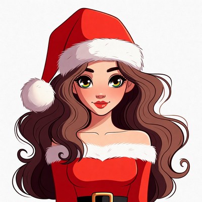 Anime girl in Santa hat and dress