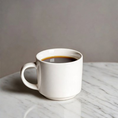 White mug of coffee on marble table