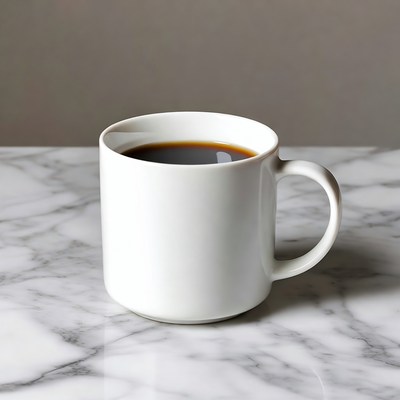 White Mug with Coffee on Marble