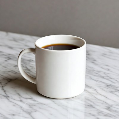 White mug of coffee on marble table