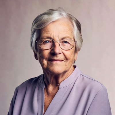 Elderly woman smiling with glasses