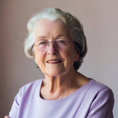 Elderly woman smiling with glasses