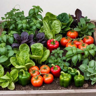 Fresh Herbs Vegetables in Wooden Crate