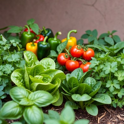 Fresh peppers tomatoes lettuce herbs