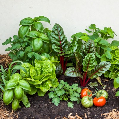 Fresh Herb Garden with Tomatoes